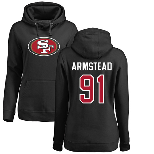 San Francisco 49ers Black Women Arik Armstead Name and Number Logo #91 Pullover NFL Hoodie Sweatshirts->women nfl jersey->Women Jersey